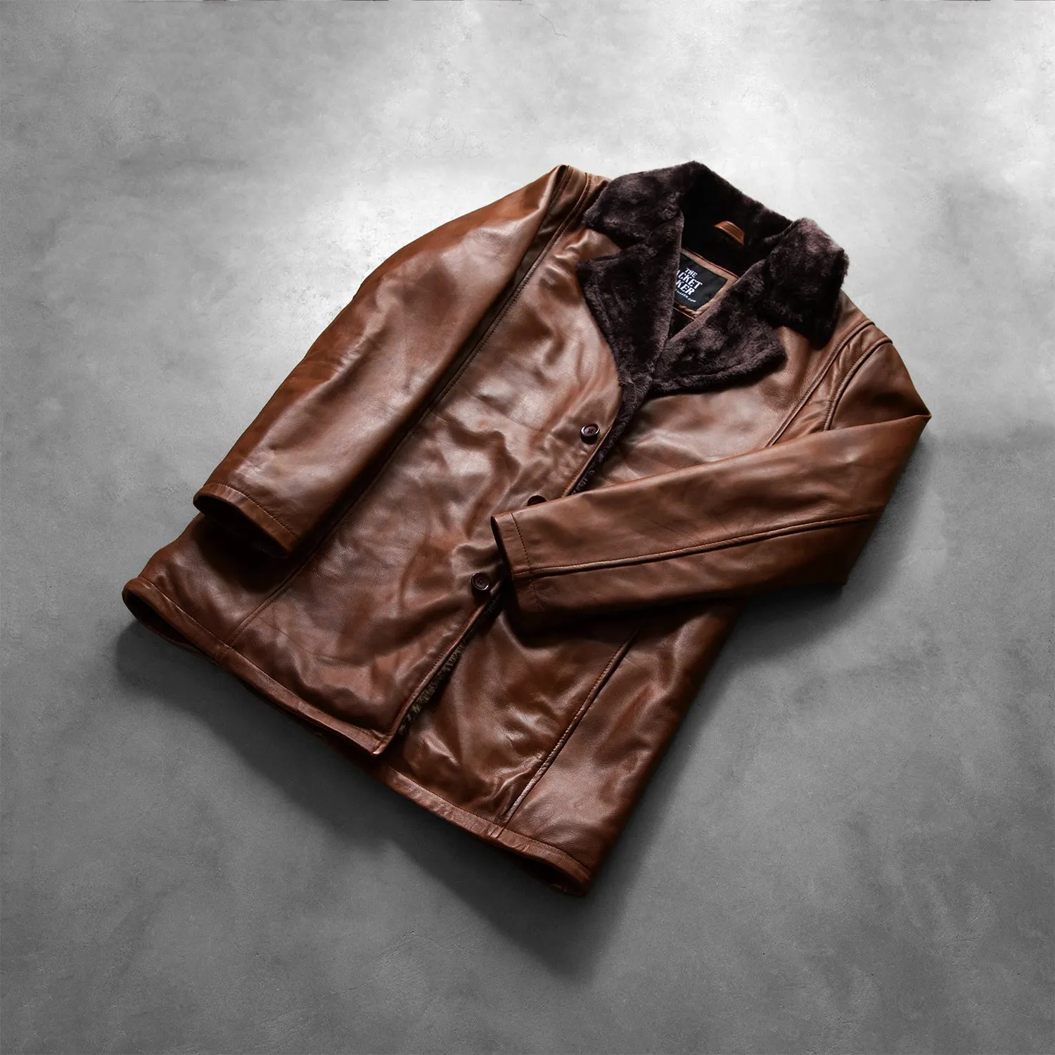 Cinnamon Distressed Leather Fur Coat