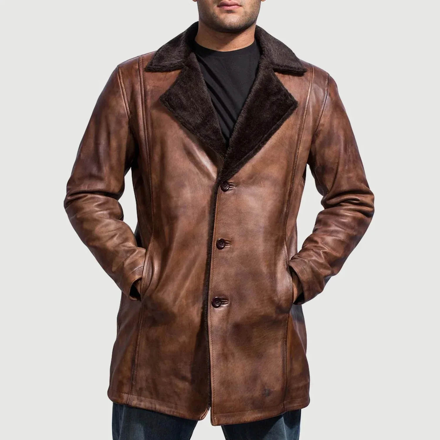 Cinnamon Distressed Leather Fur Coat