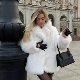 Classy Fashionable Winter Plain Huge Faux Fur Coat for Ladies