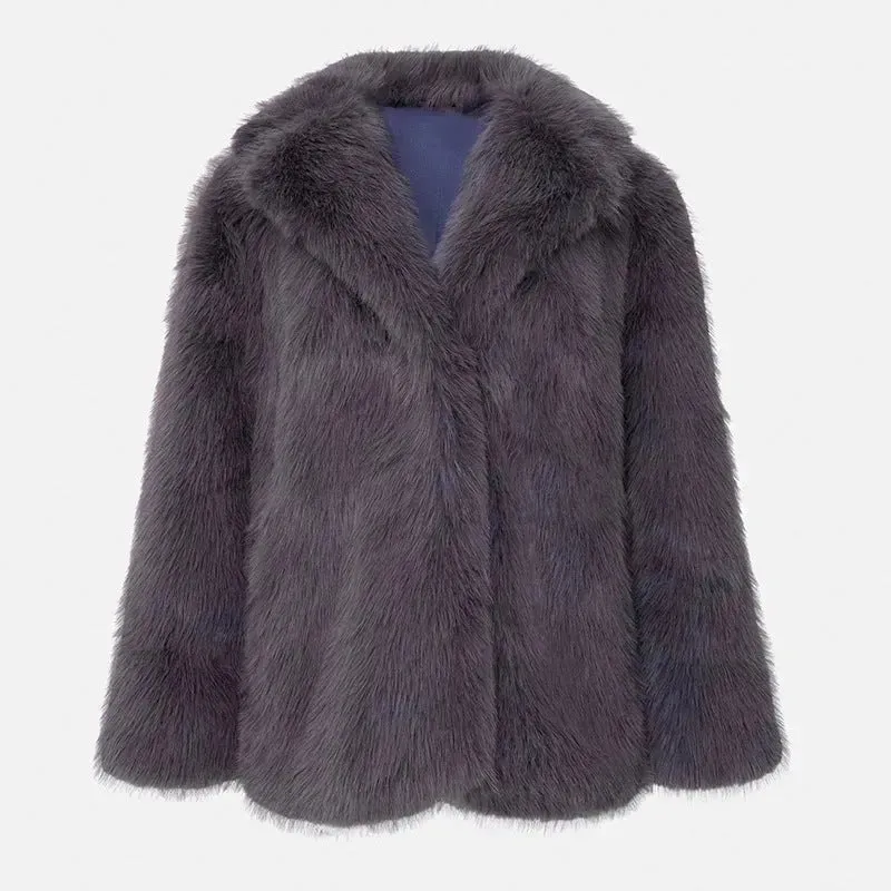 Classy Fashionable Winter Plain Huge Faux Fur Coat for Ladies