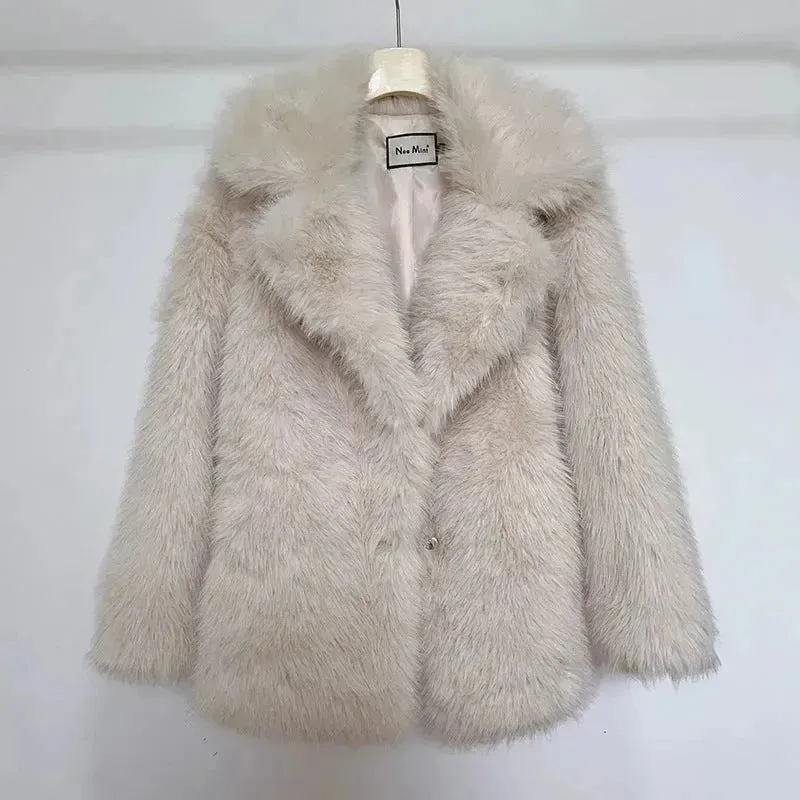 Classy Fashionable Winter Plain Huge Faux Fur Coat for Ladies