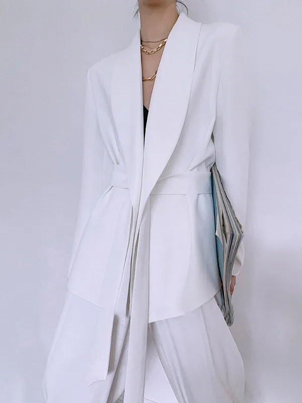 Column Long Sleeves Solid Color Lapel Blazer Top&Pants Two Pieces Set