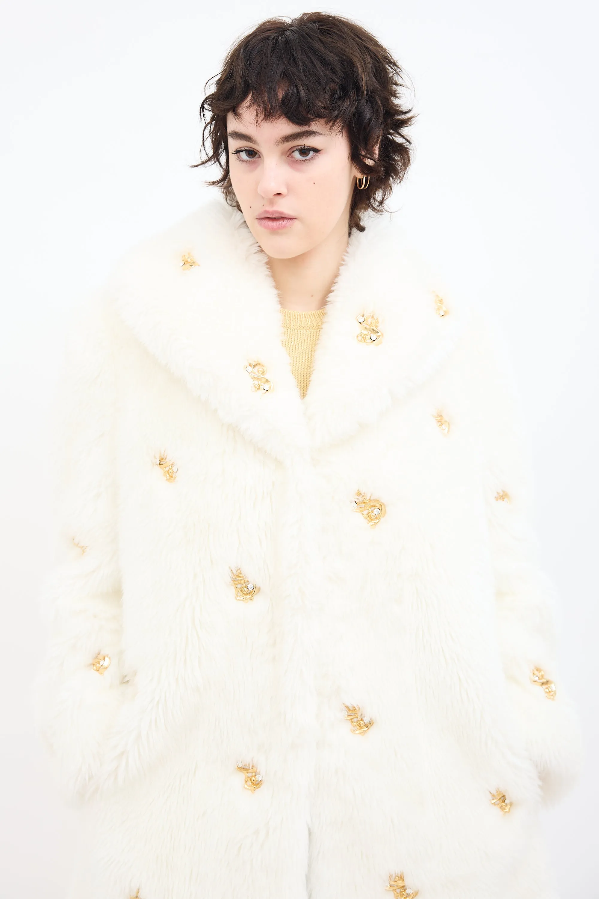 Couture White Faux Fur Embellished Coat