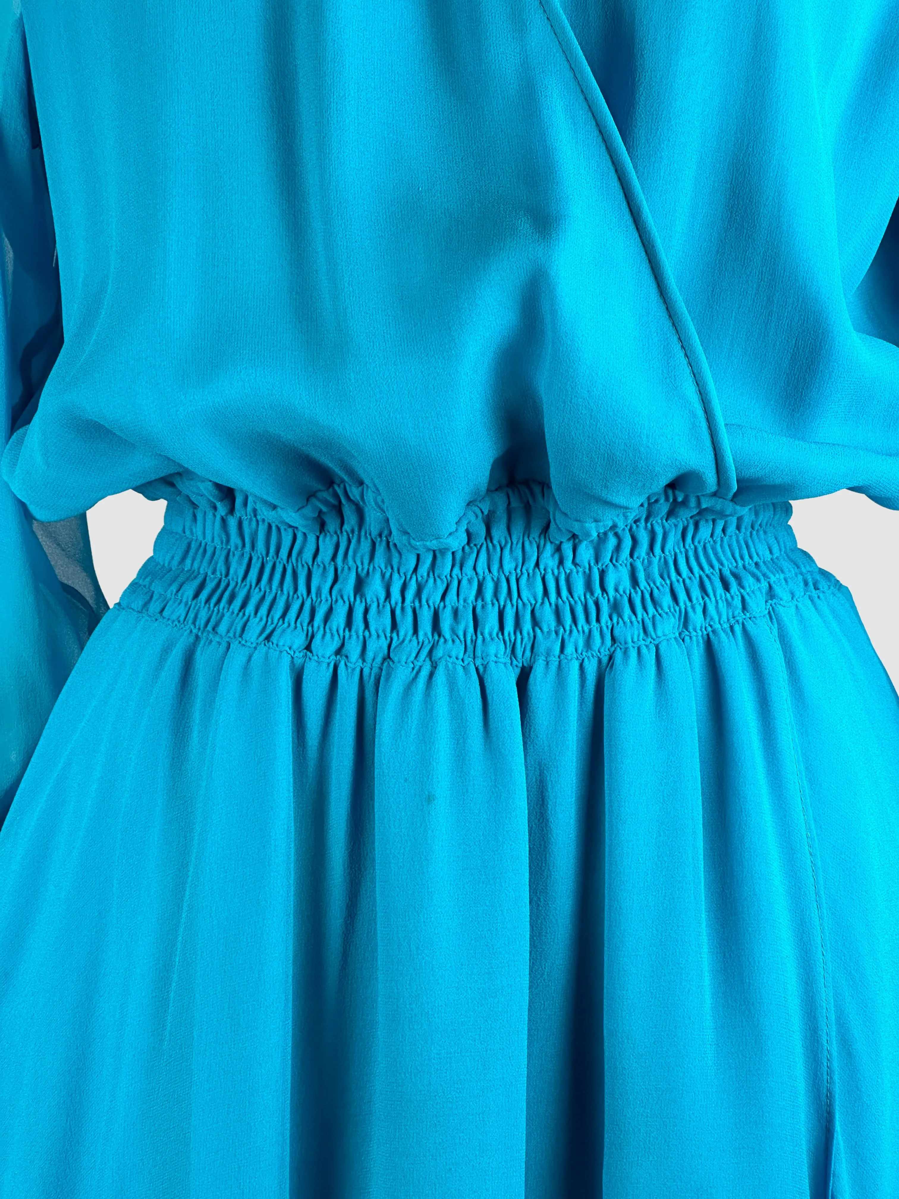 DIANE FREIS 80s Turquoise Silk Chiffon Dress • Small Medium