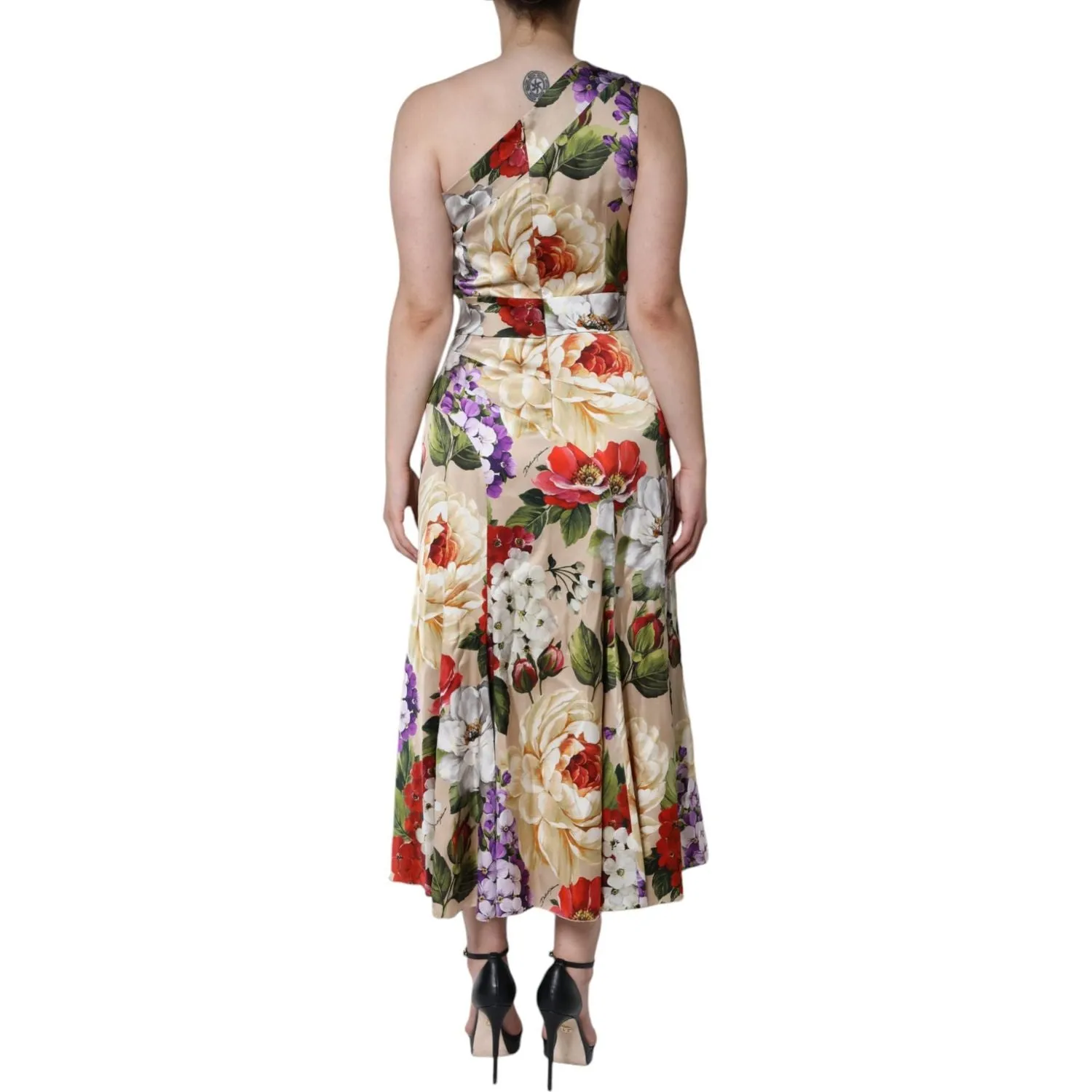 Dolce & Gabbana Multicolor Floral Silk Stretch One Shoulder Dress