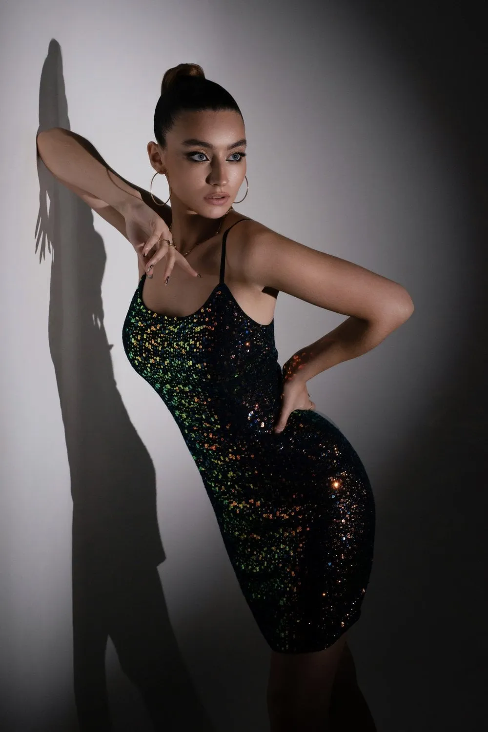 Double Second Multicolour Sequin Strappy Fitted Dress