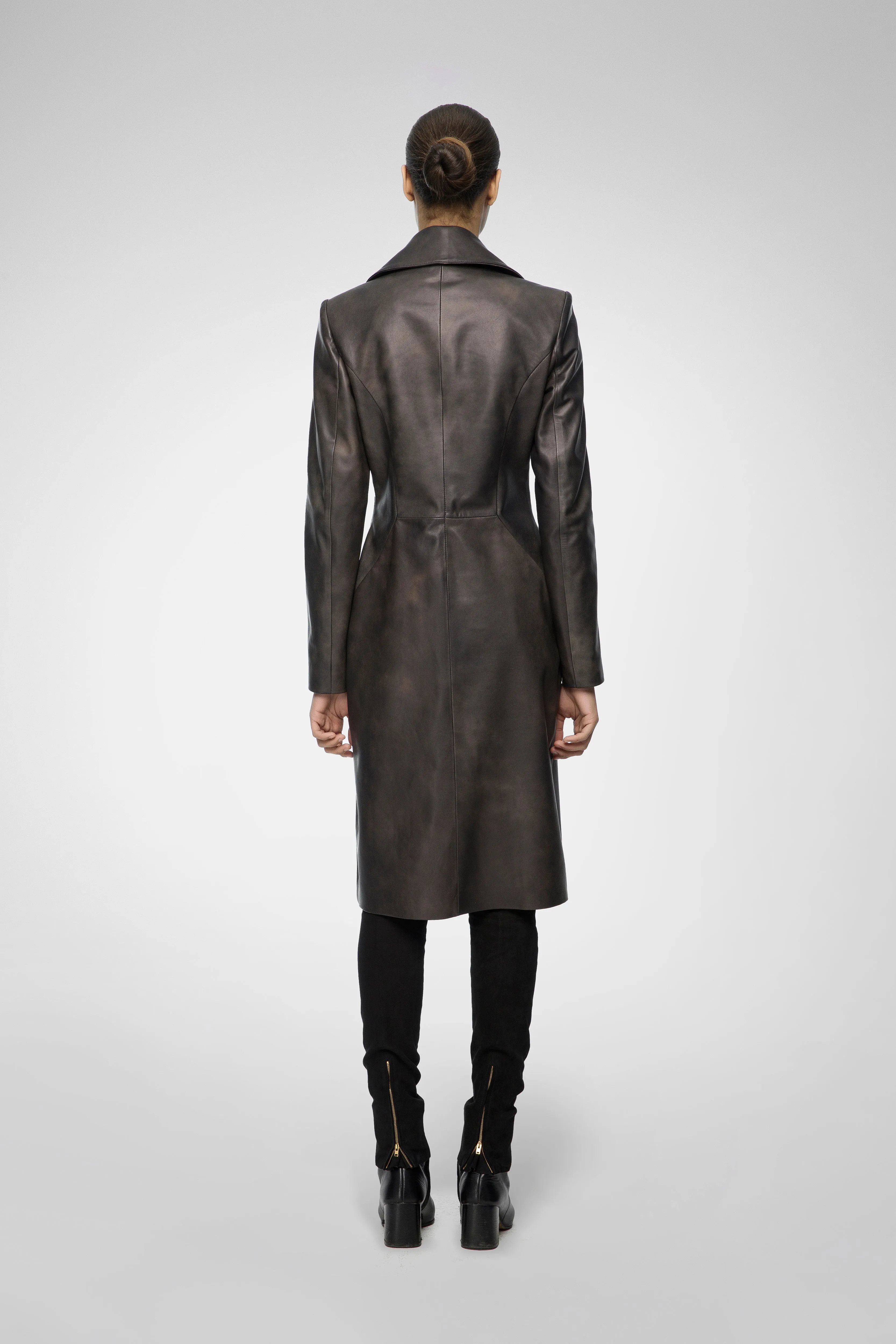 Eléanor - Anthracite Leather Coat