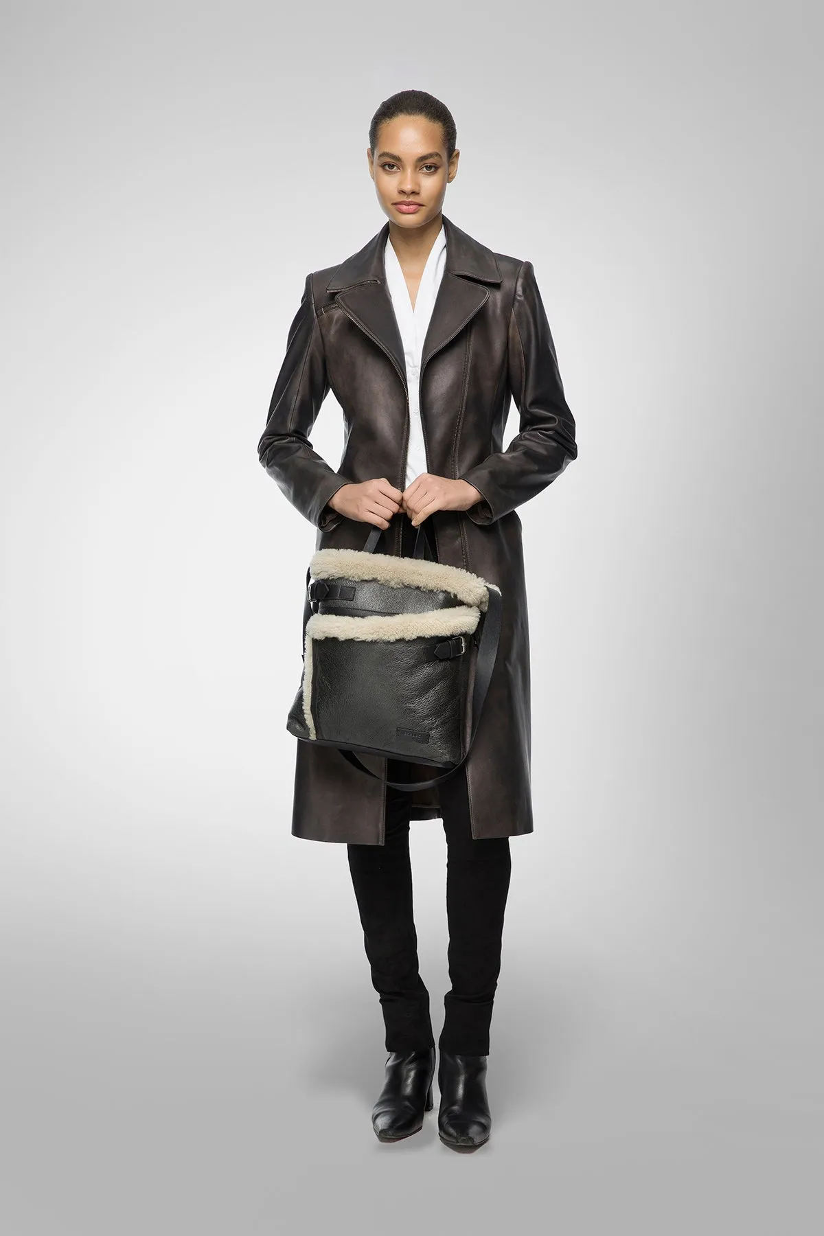 Eléanor - Anthracite Leather Coat