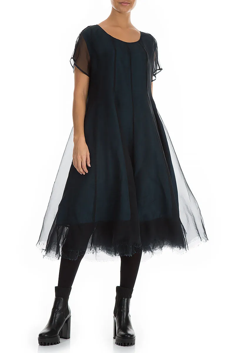 Flowy Denim Blue Silk Chiffon Dress