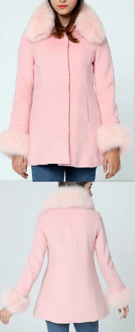 Fox-Fur-Trim Short Pink Coat