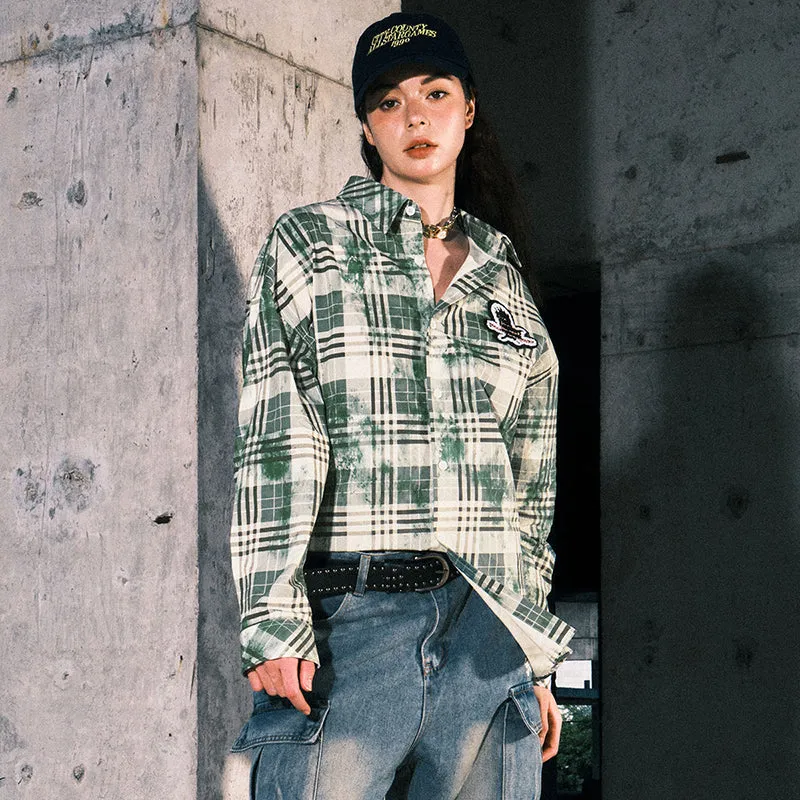 【GENANX2024NEW】Contrasting plaid Kinney silk print towel embroidered sleeved shirt