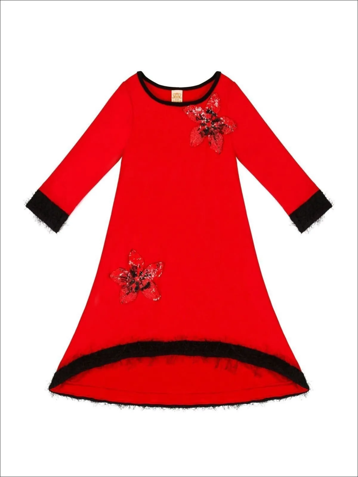 Girls Hi-Lo Sweater Dress with Flower Sequin Appliques