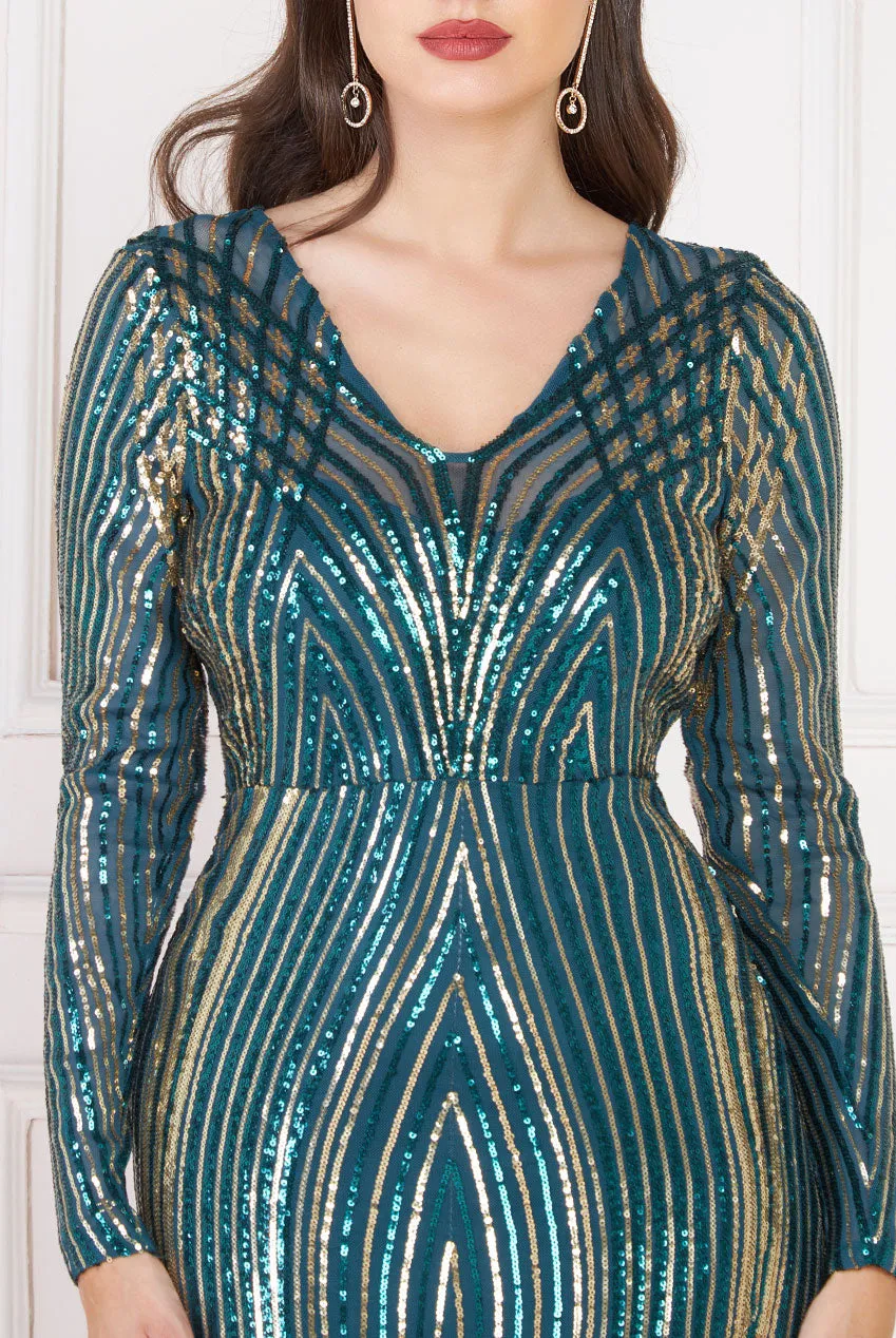 Goddiva Dual Tone Patterned Sequin Maxi Dress