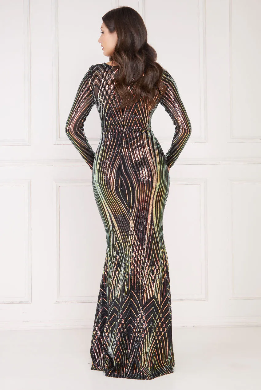 Goddiva Dual Tone Patterned Sequin Maxi Dress