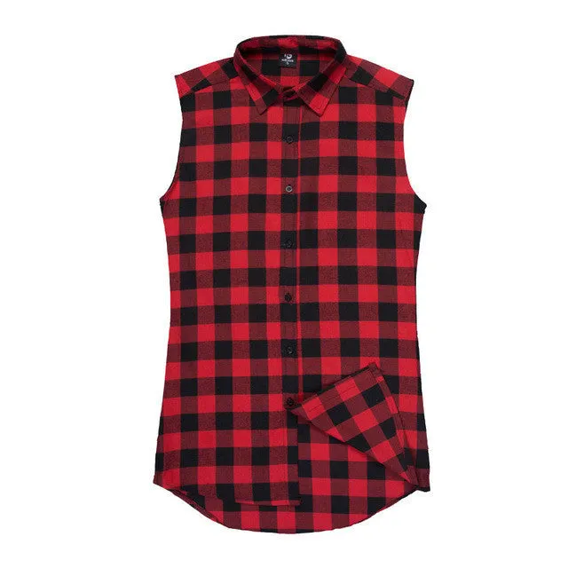 Hip hop clothing tyga mens fashion camisa masculina swag plaid shirts sleeveless side gold zipper man extended mens dress shirt