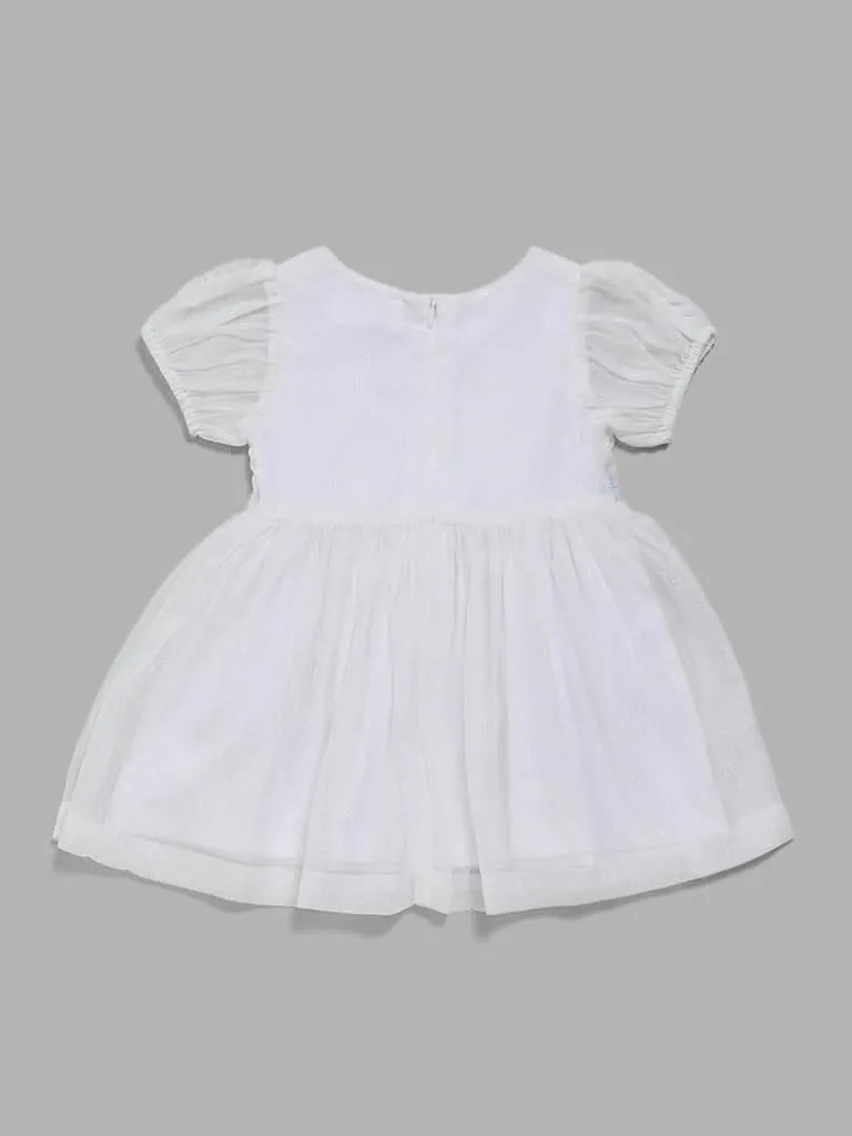 HOP Baby Floral Embroidered White Mesh Dress