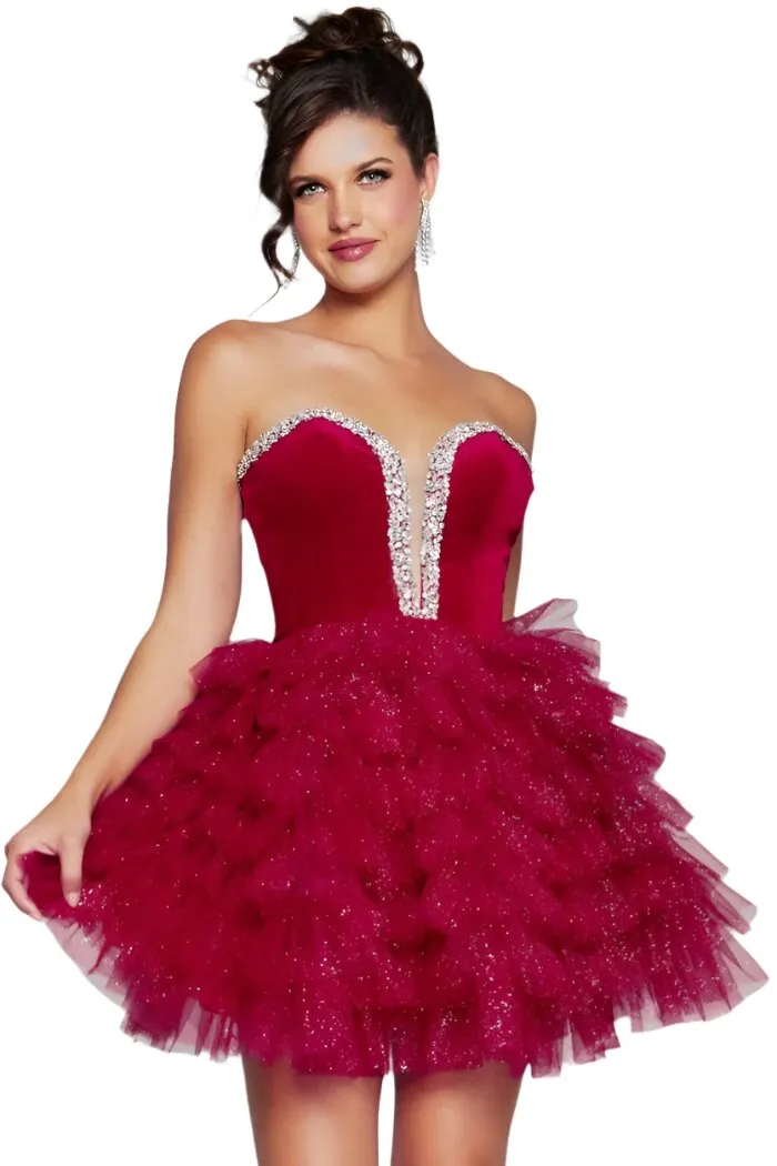 Jovani 40352 Velvet Short Cocktail Dress Layer Tulle Shimmer Homecoming Gown Pageant