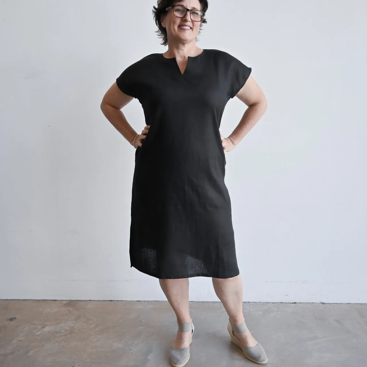 Kobomo Linen Sari Tunic Dress - Charcoal Black