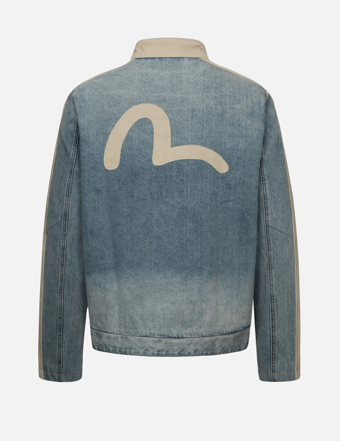 Leather Logo and Seagull Appliqué Regular Fit Denim Moto Jacket