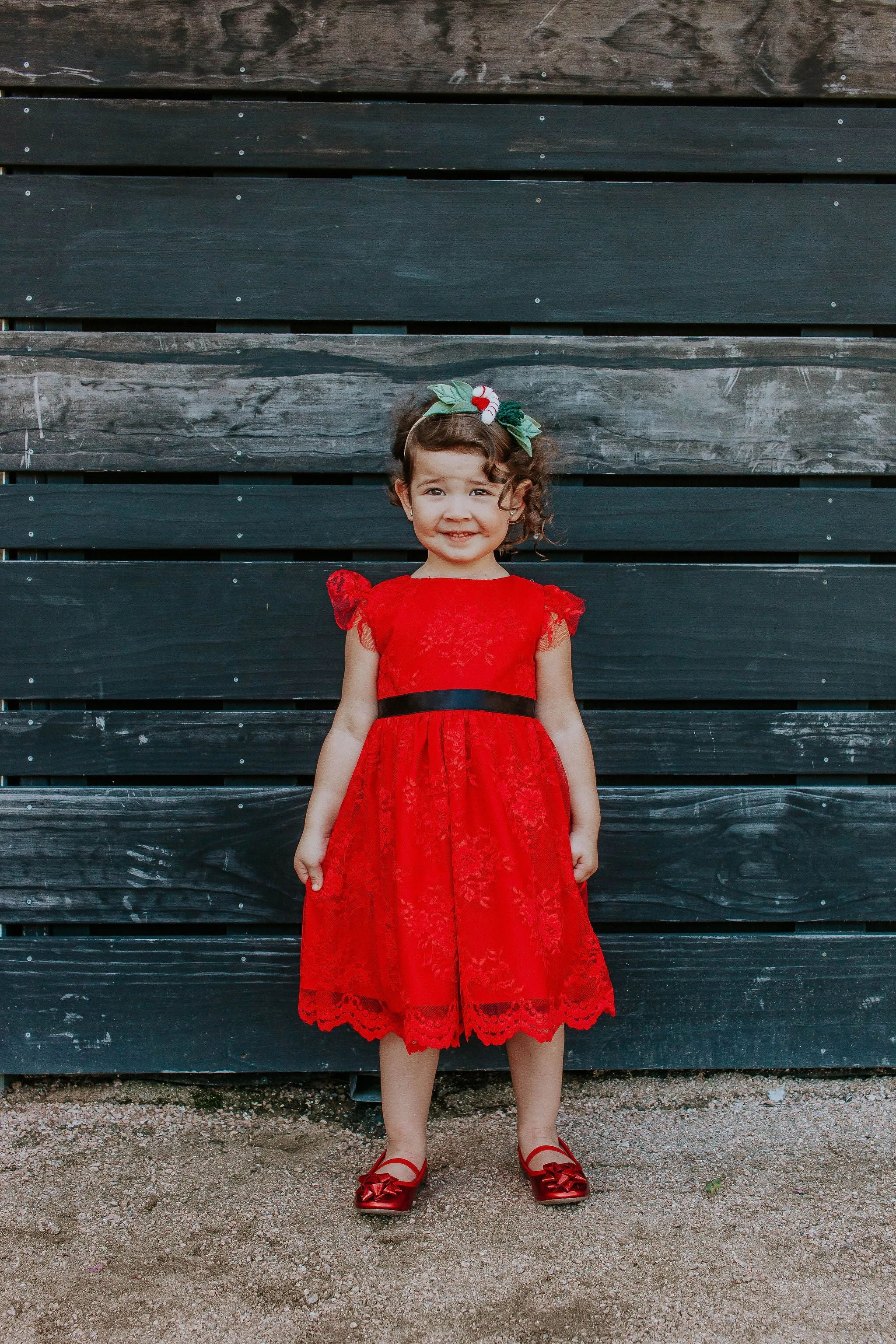 Little Girl's White Lace Dress with Black Satin Sash