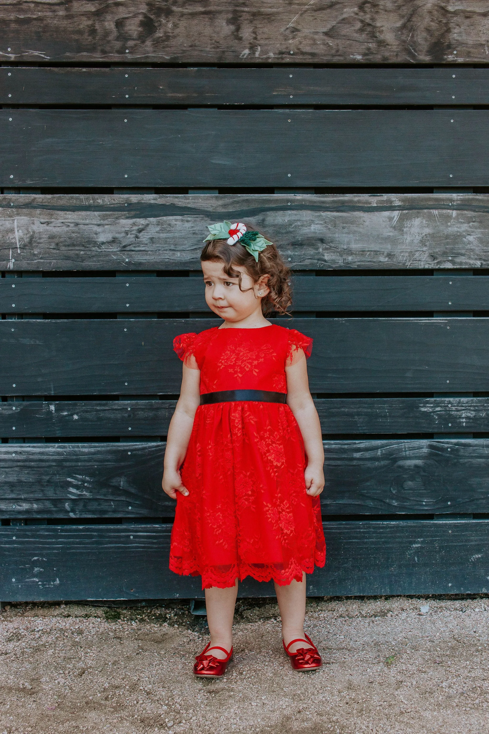 Little Girl's White Lace Dress with Black Satin Sash