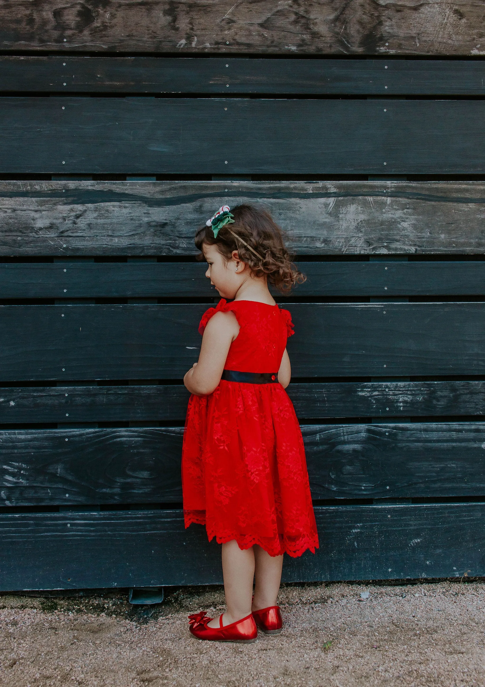 Little Girl's White Lace Dress with Black Satin Sash