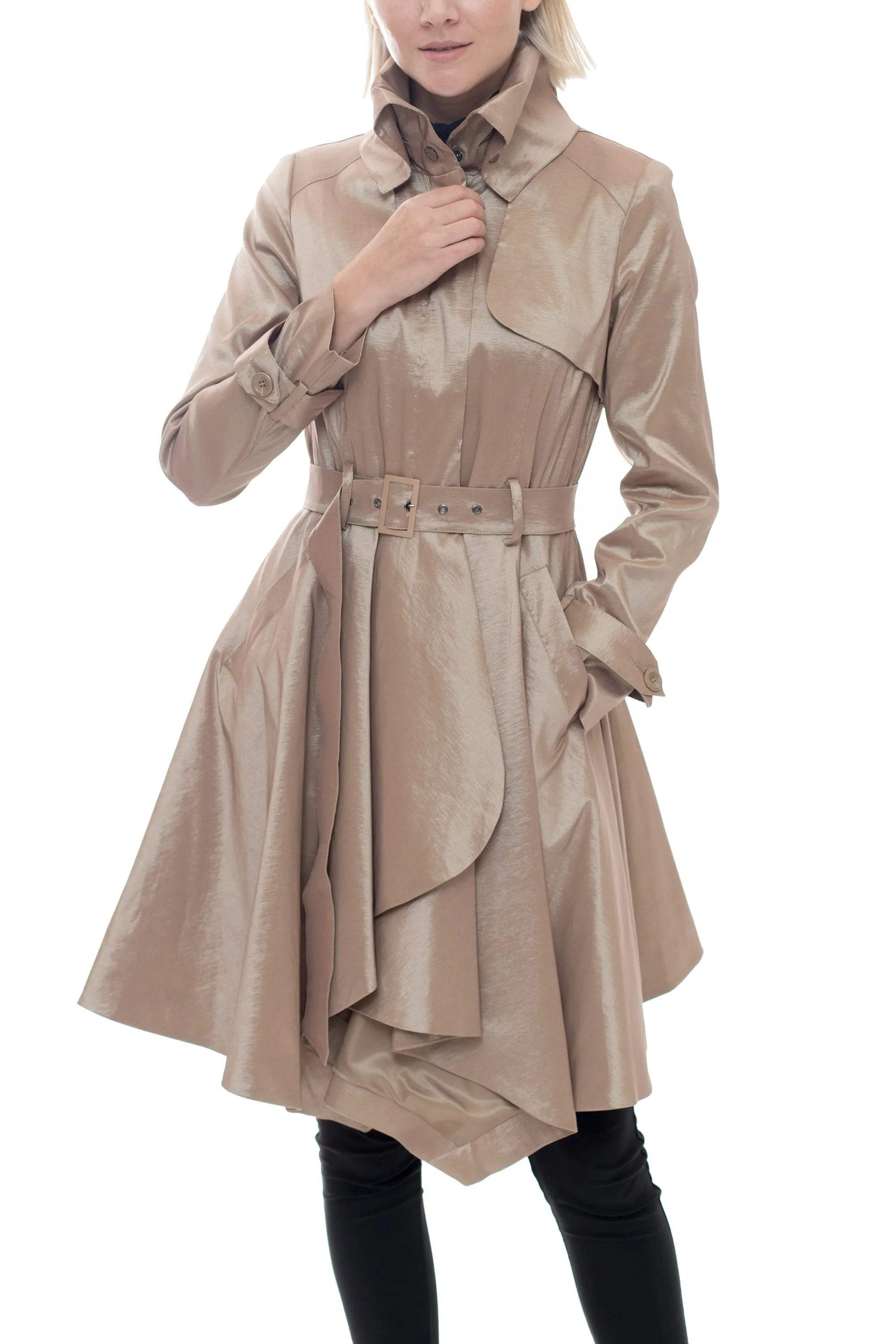 LUCKA - Microfabric Trench Coat with Handkerchief Hem