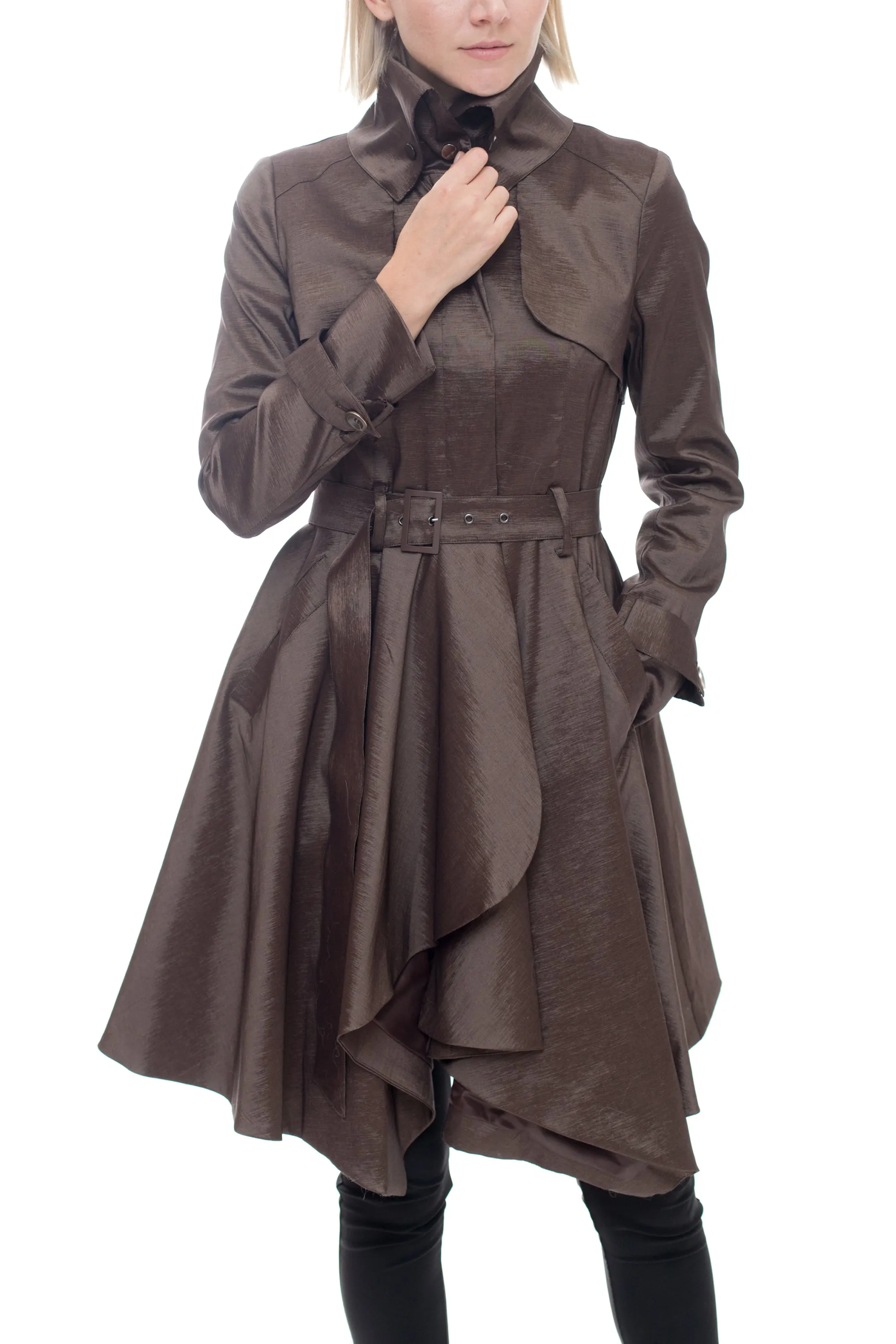 LUCKA - Microfabric Trench Coat with Handkerchief Hem