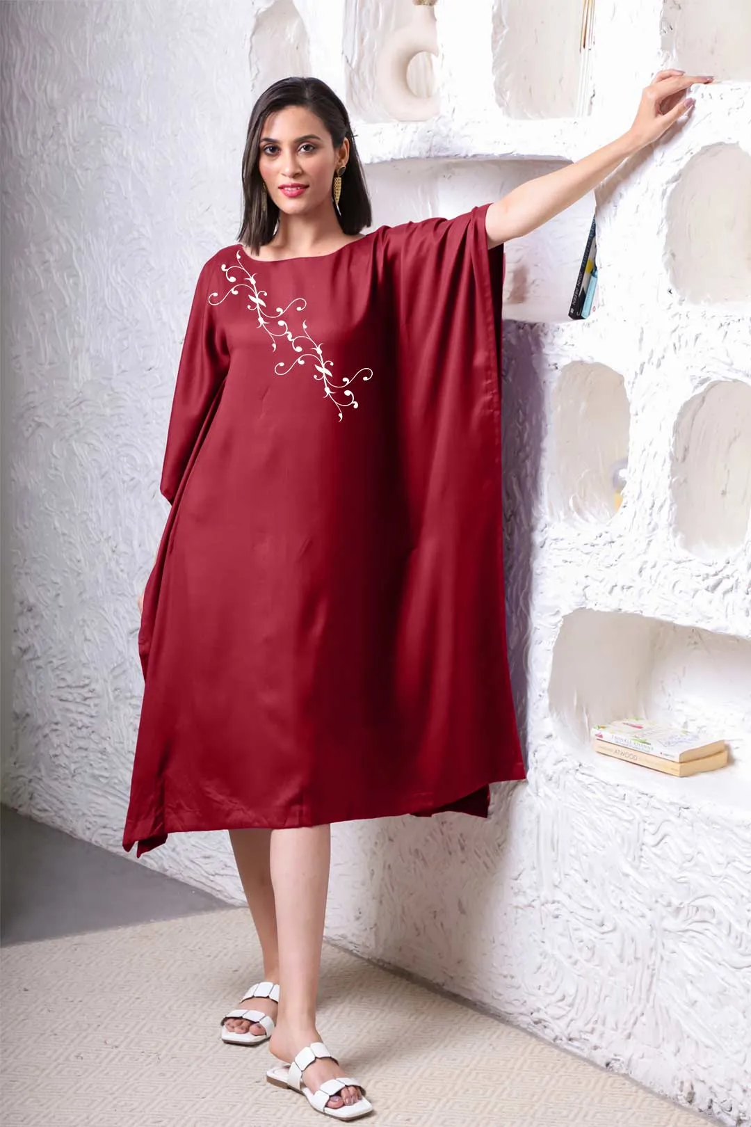 Maroon Rayon Long-Kaftan - Branch