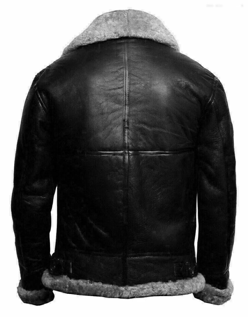 Men B3 Bomber Flying RAF Aviator Real Fur Collar Leather Jacket