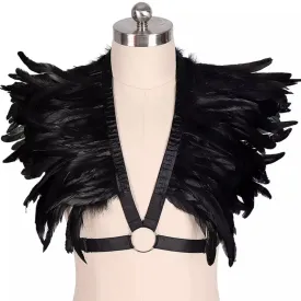 Men Victorian Cosplay Goth Feather Body Harness - Black (Style 5)