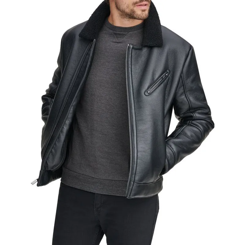 Men's Black Shearling Sheepskin Leather Jacket