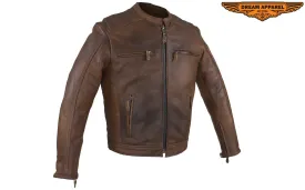 Men's Brown Naked Cowhide Leather Diamond Jacket