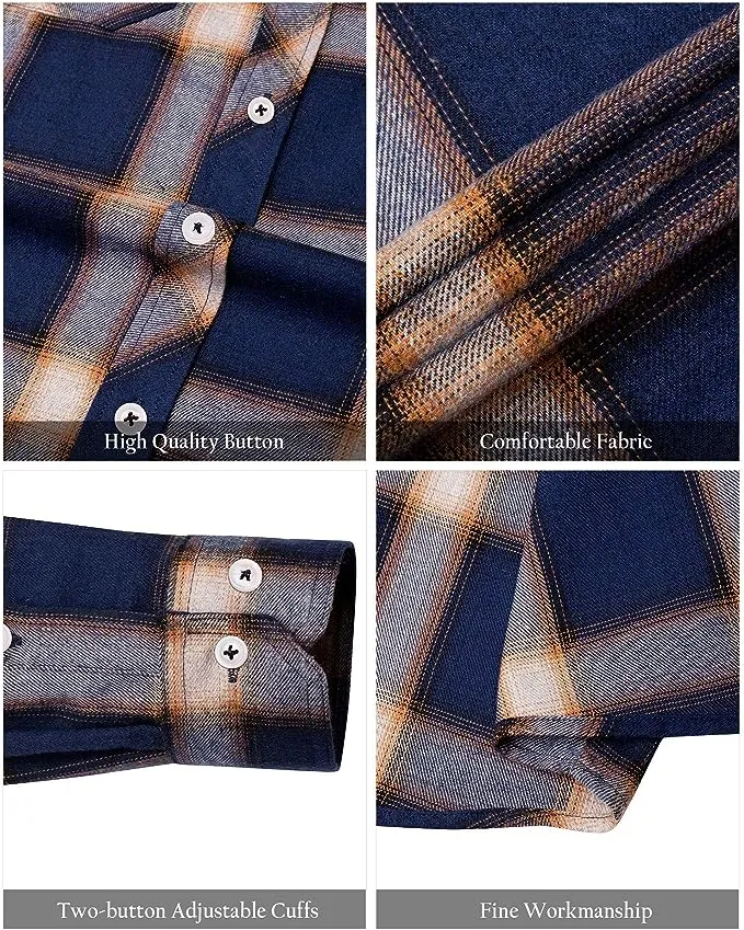 Men's Button Down Regular Fit Long Sleeve Plaid Flannel Casual Shirts Blue/Grey