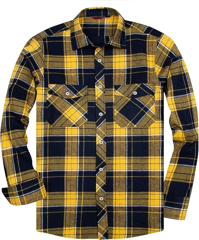 Men's Button Down Regular Fit Long Sleeve Plaid Flannel Casual Shirts Brown/Yellow