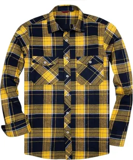 Men's Button Down Regular Fit Long Sleeve Plaid Flannel Casual Shirts Brown/Yellow