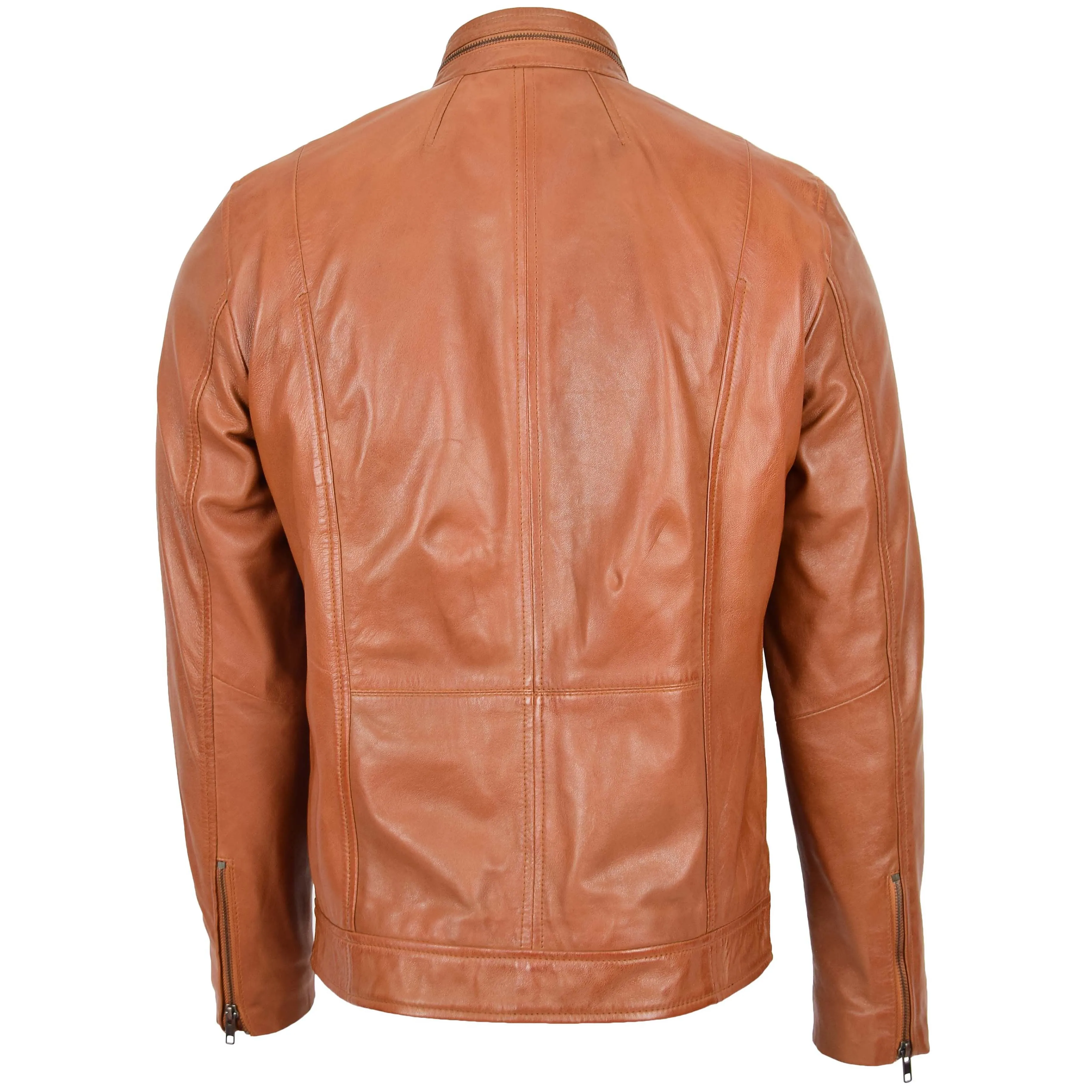 Mens Casual Biker Leather Jacket Jaime Tan