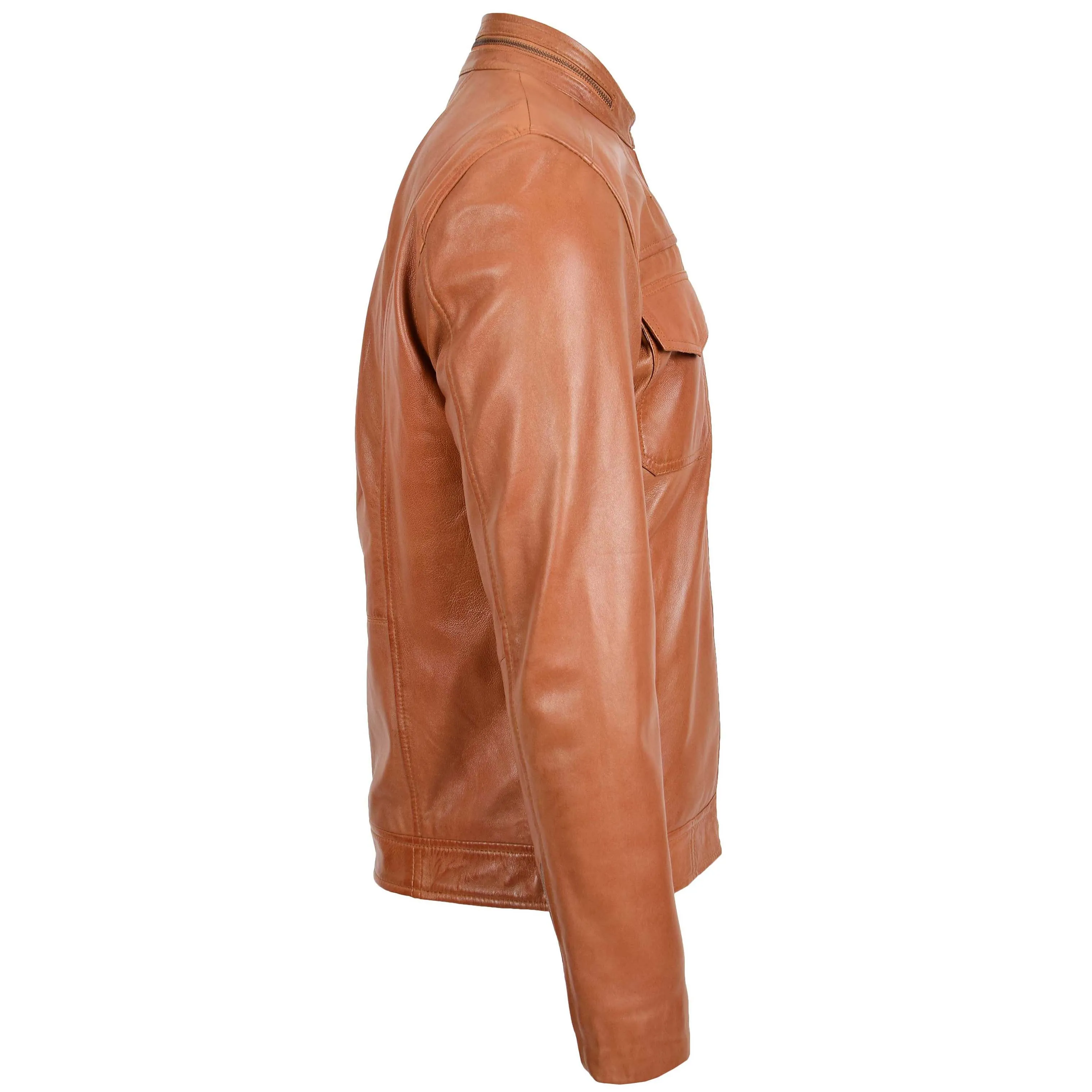 Mens Casual Biker Leather Jacket Jaime Tan