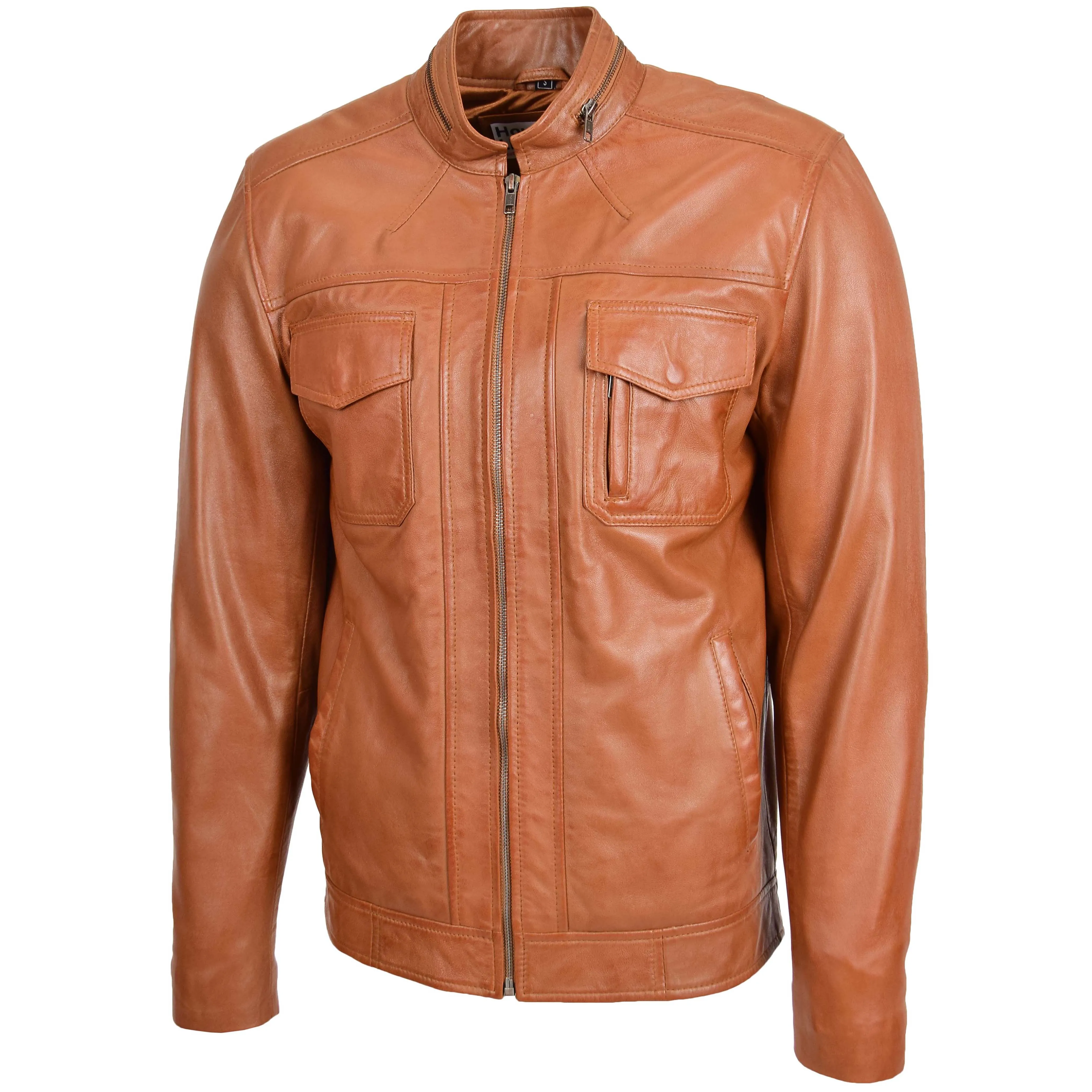 Mens Casual Biker Leather Jacket Jaime Tan