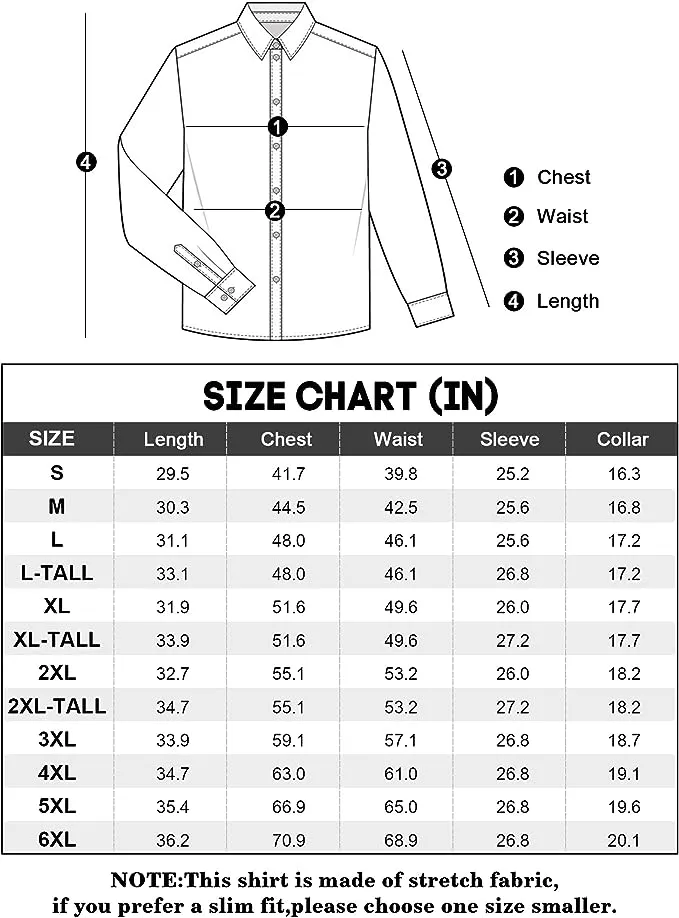 Men's Dress Shirts Wrinkle-Free Long Sleeve Stretch Solid Formal Business Button Down Shirt with Pocket - Yellow