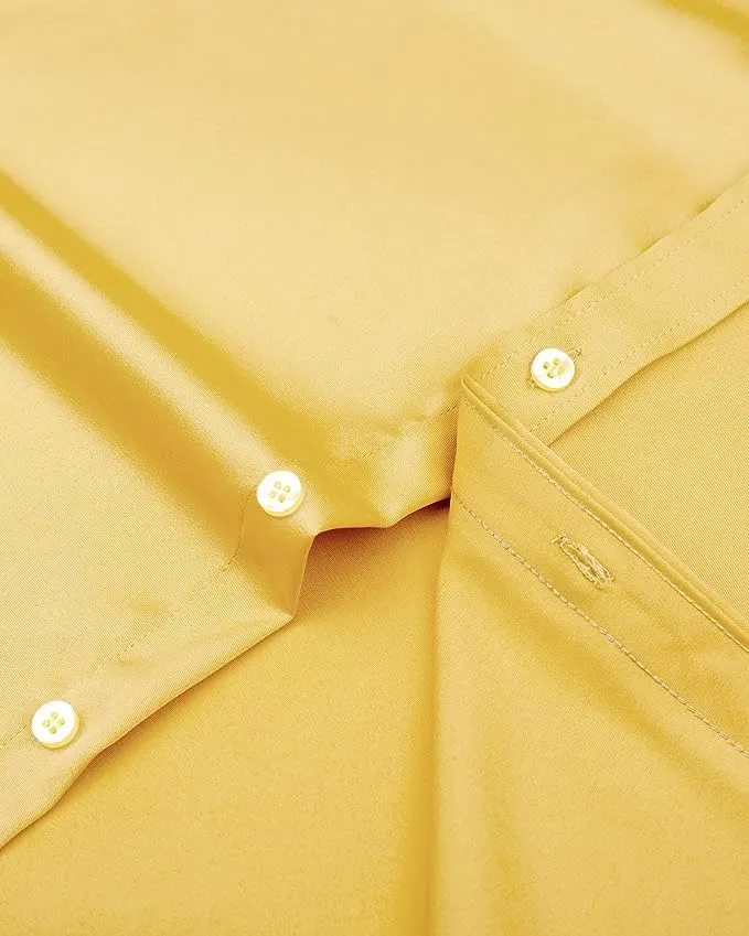 Men's Dress Shirts Wrinkle-Free Long Sleeve Stretch Solid Formal Business Button Down Shirt with Pocket - Yellow