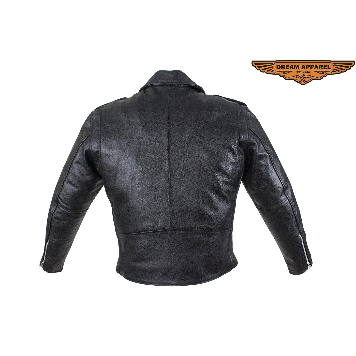 Mens Motorcycle Jacket With Snap Down Collar & Belt