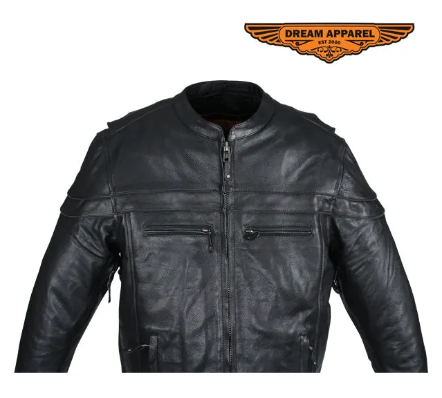 Mens Naked Cowhide Leather Motorcycle Jacket W/ ZIppered Closure