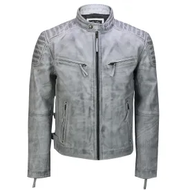 Mens Real Leather Antique Wash Retro Vintage Style Biker Jacket Slim Fit Bomber