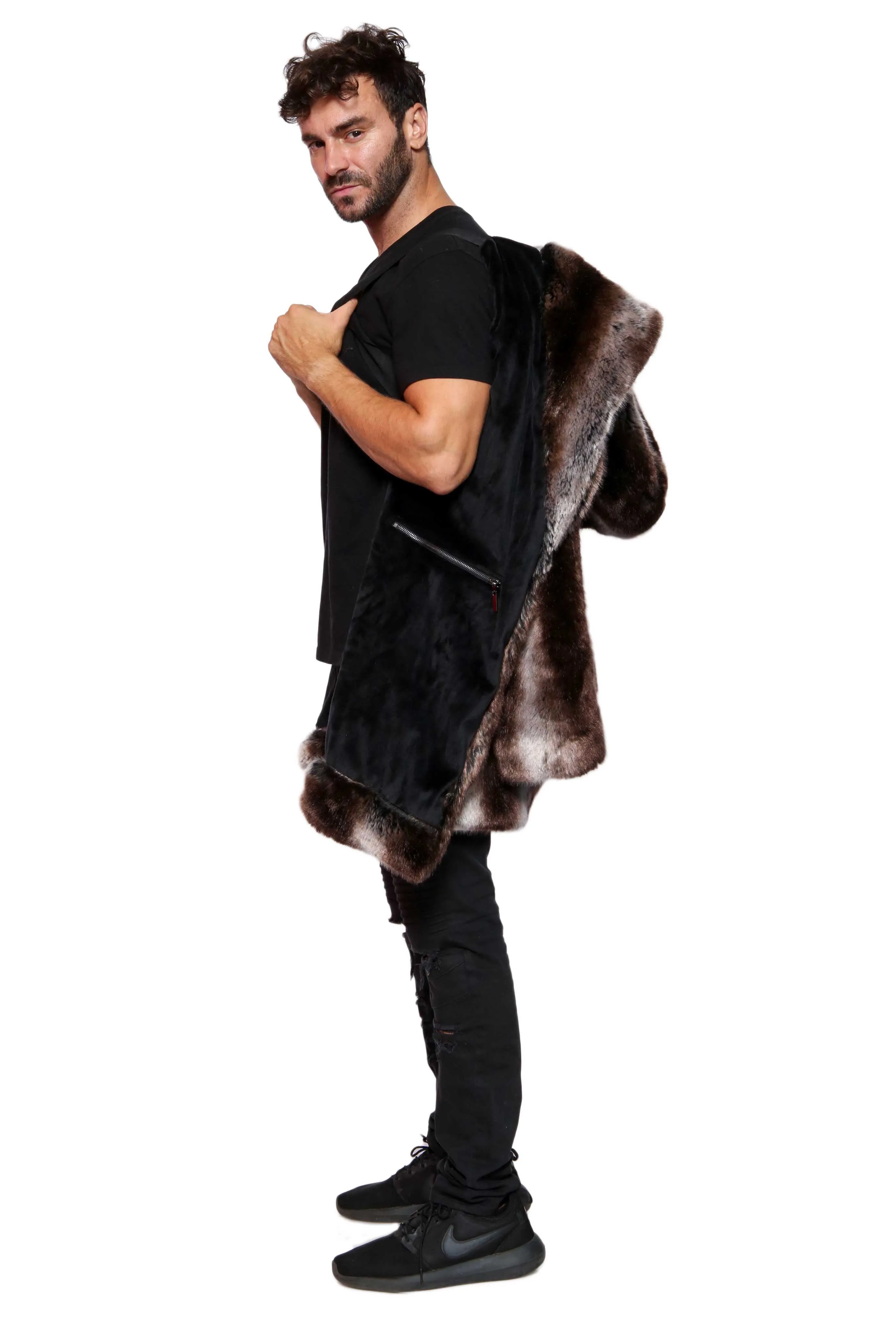 Men's Short Desert Warrior Coat in "Truffle" Chinchilla