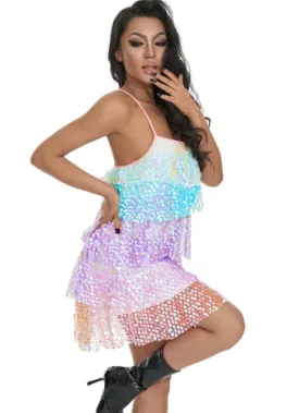 Multicolour Layered Sequin Frilly Dress