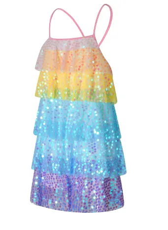 Multicolour Layered Sequin Frilly Dress