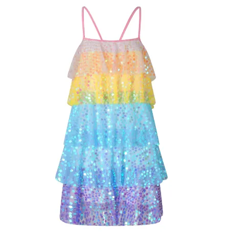 Multicolour Layered Sequin Frilly Dress