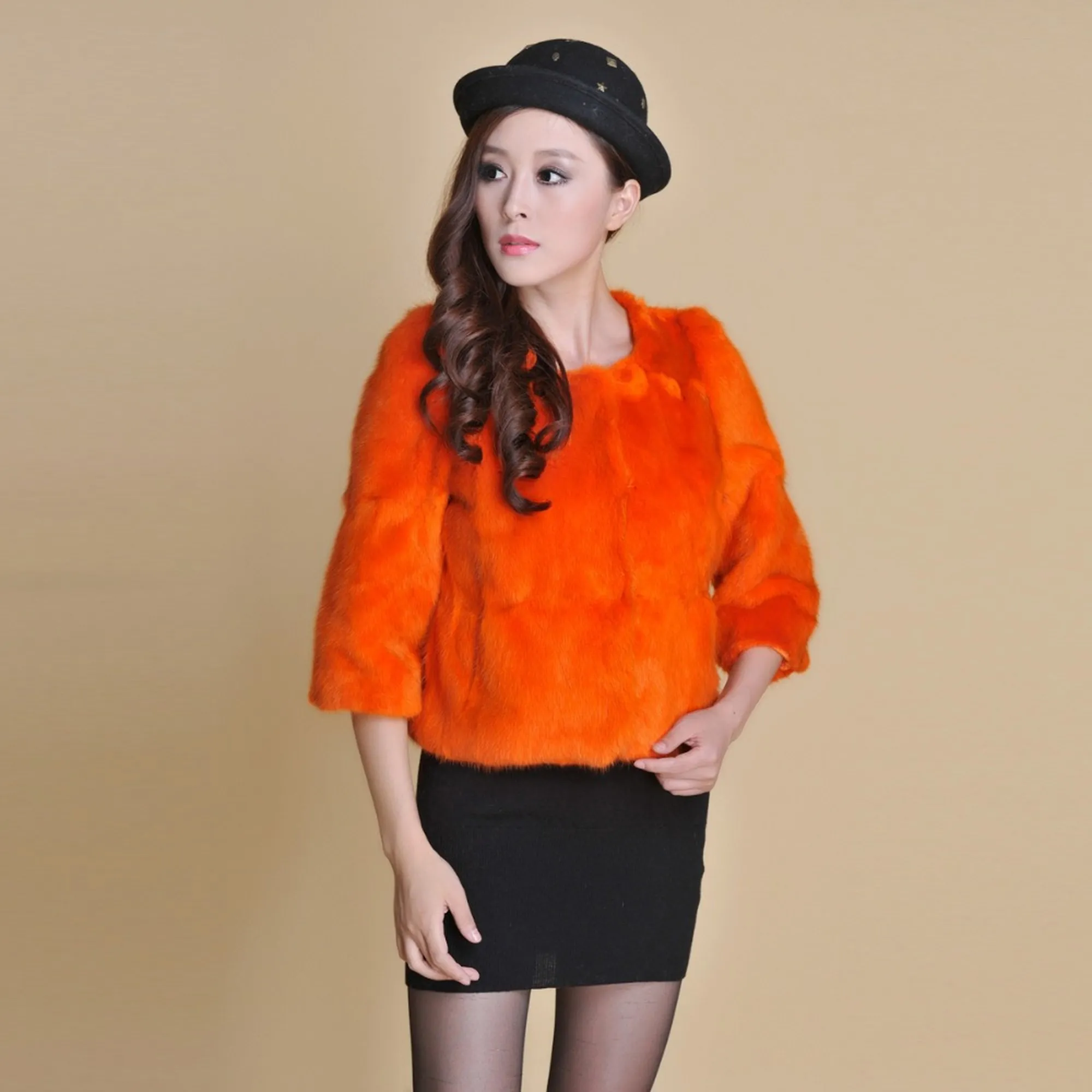 Natural Fur Women' Muskrat  Jacket Short Version Winter Outwear Luxury Natural Fur Coat Female