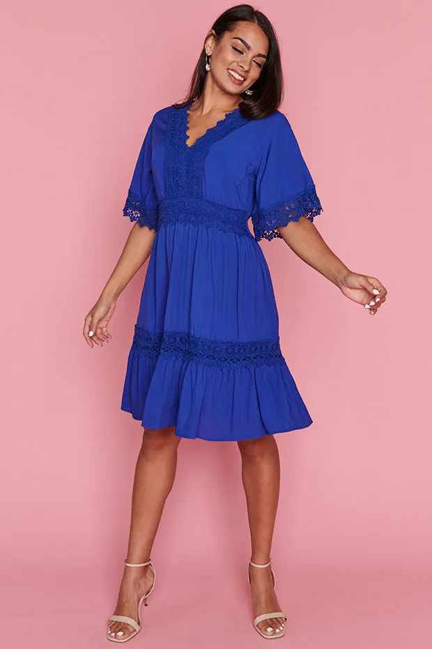 Niki Cobalt Lace Trim Dress